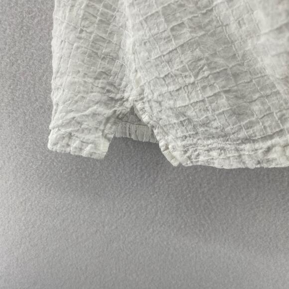 EILEEN FISHER Top 1X Organic Cotton Box Voile Boxy Button Up Short Sleeve White - Picture 6 of 13